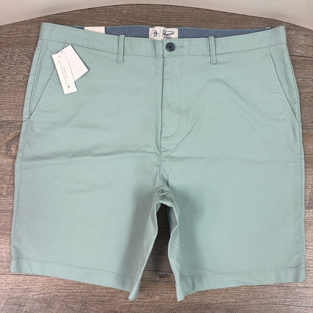 NEW PenguinBy Munsingwear Slim Fit Bedford Cord Shorts - Blue Surf Size 38